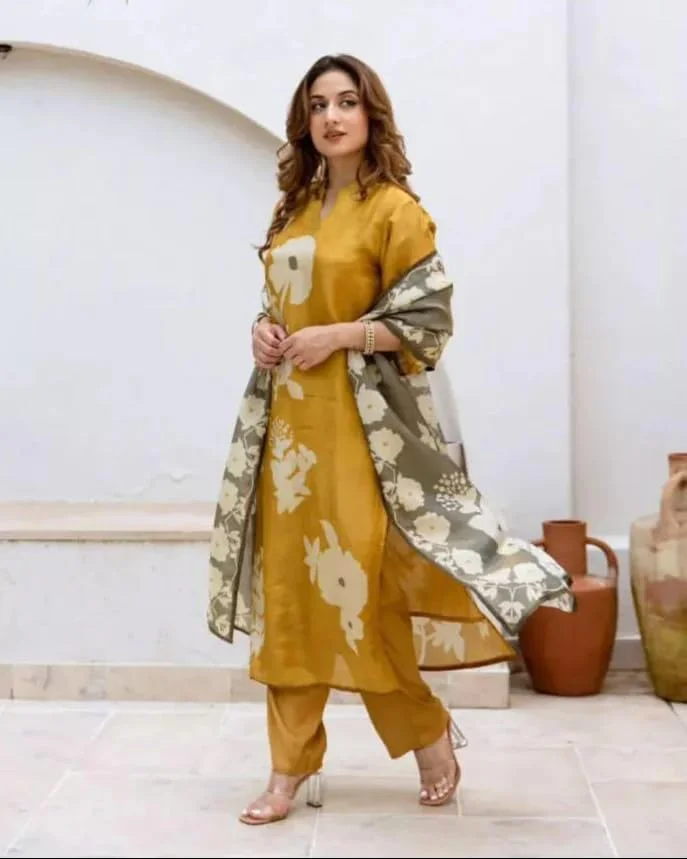 GoSriKi  GoSriKi Women's Rayon Viscose Printed Straight Kurta with Pant & Dupatta (PANUJA Yellow-GS_3XL_Yellow_XXX-Large) for Women | Best Price UAE
